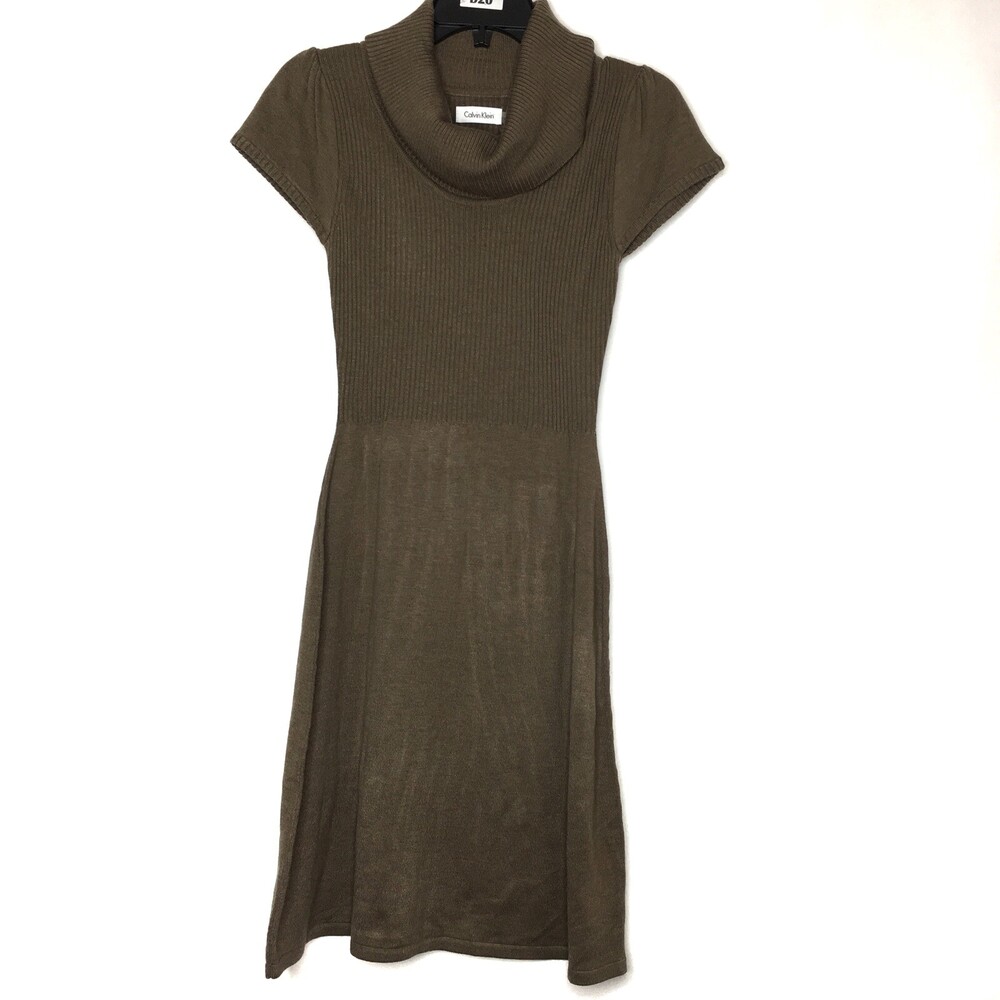 Calvin Klein Womens Roll Neck Sweater Dress Small Layering Brown Modest